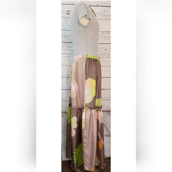 Cynthia Rowley Maxi Skirt, Brown Floral Silk, Size XL, 12 *NEW!*